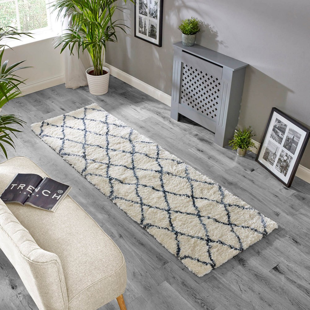 Alto Moroccan Boho Scandi Runner Rugs in AL03 Cream Blue